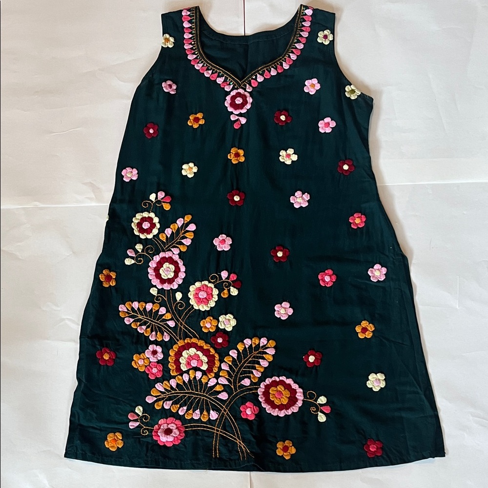 Vibrant Floral Embroidered woman’s Indian tunic handmade cut out sleeveless top